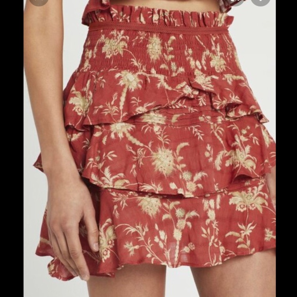 SIR the Label Aurelie Red Mini Skirt Red Floral Ruched Ruffle Skirt SIR.